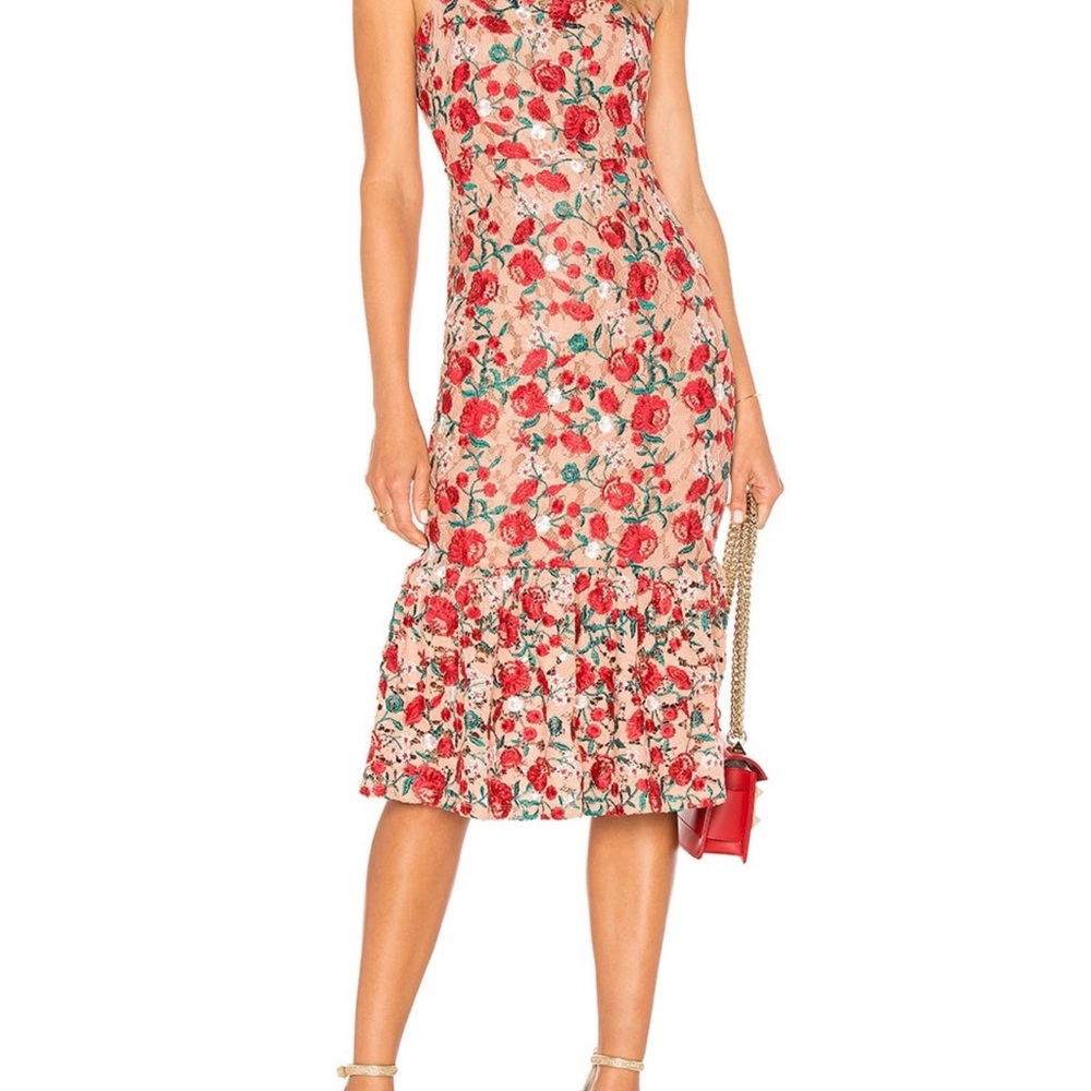 Lovers + Friends Red Floral Lace Midi Dress